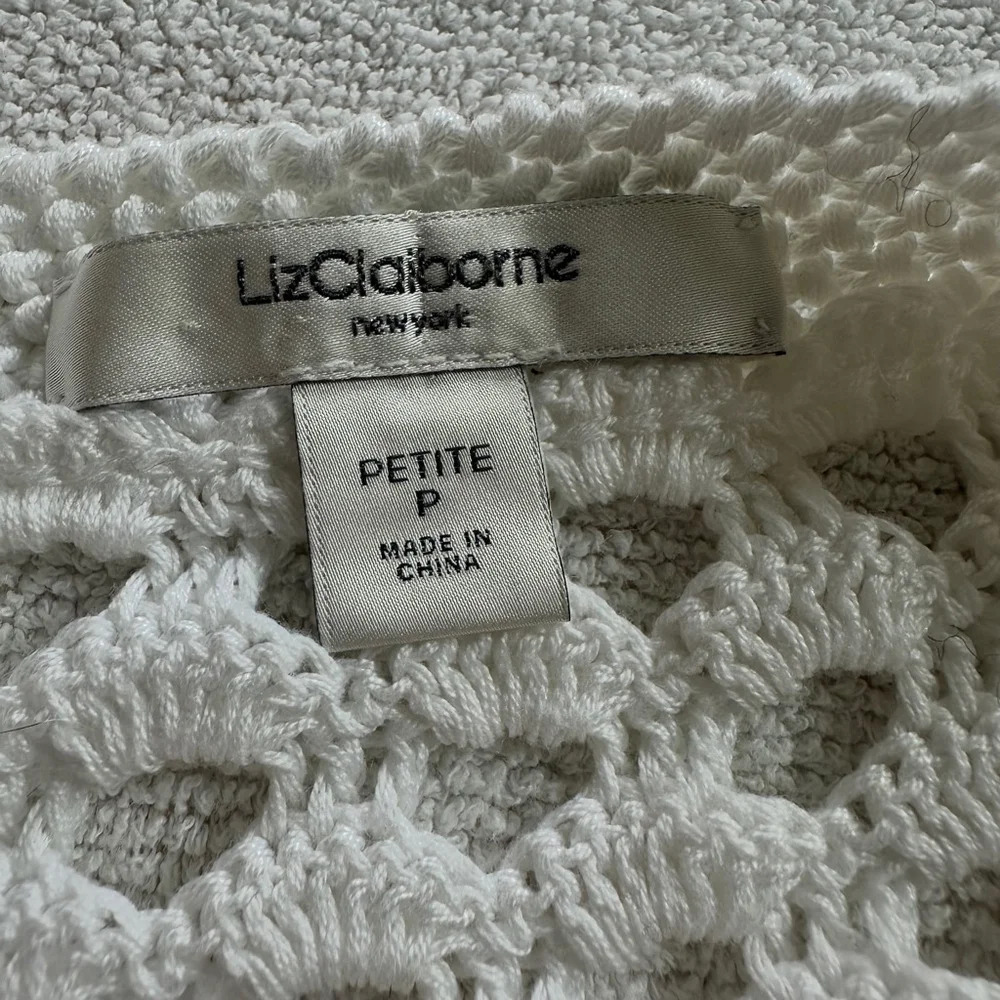 Liz Claiborne 100% COTTON White Hollow Out Open Front Cardigan Medium - Picture 5 of 7